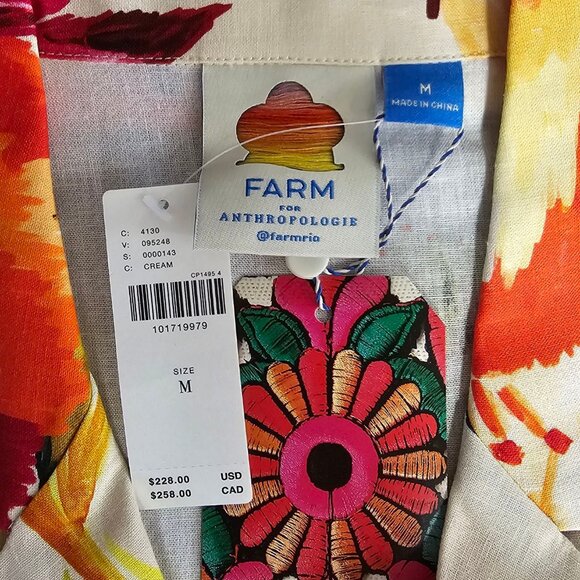 Farm Rio x Anthropologie Scalloped Shirt Dress, Linen Blend, Floral, Resort, M - Picture 3 of 11